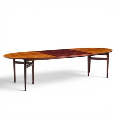 Arne Vodder for Sibast Danish Rosewood Expanding Oval Dining Table with 2 Leaves - mcm 
