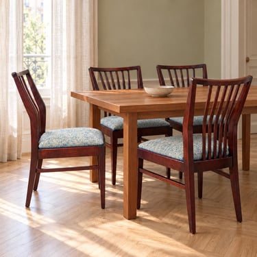 Set of 4 Wilhelm Benze Dining Chairs | Åkerblom Ergonomic Back | 1950s German Mid Century Chairs, Original Blue Upholstery 