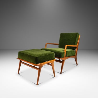 Italian Mid-Century Modern Lounge Chair & Ottoman in Walnut and Mohair by Carlo de Carli for M. Singer and Sons, Italy-USA, 1950s 