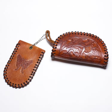Vintage 1960s Tooled Leather Coin Pouches 