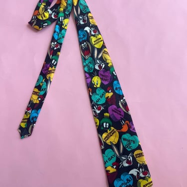 VTG 1994 Looney Tunes Mania Conversation Hearts Necktie 