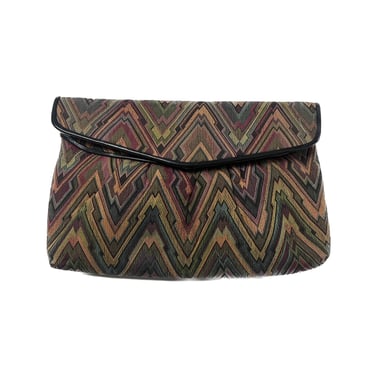 RARE Vintage Morris Moskowitz, Chevron Tapestry Clutch, Vintage Clutch with Leather Trim, Large Foldover Purse, Rainbow Purse Fabric Clutch 