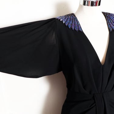 70's /80's Art Deco Evening Party Dress Beaded WINGS Vintage Stevie Nicks style 1970's, 1980's 