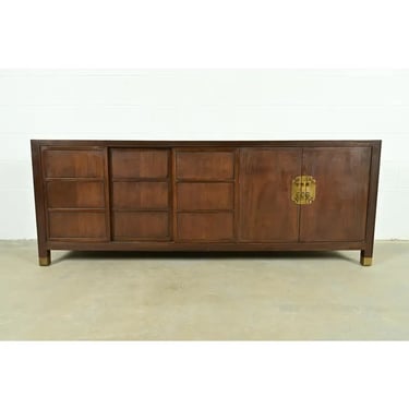Michael Taylor for Baker Furniture Hollywood Regency Chinoiserie Walnut Sideboard Credenza, Circa 1950s