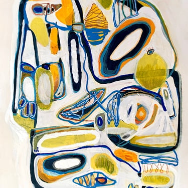 Original Abstract Landscape, Modern Abstract Painting, Gallery Wall Art- Colorful Decor, Mixed Media on Paper, Line art painting 12x16