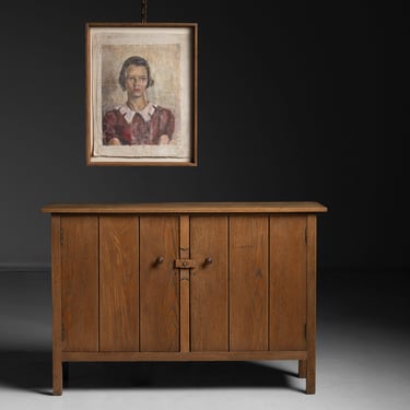 Oil Painting of Young Girl / Heals Oak Sideboard