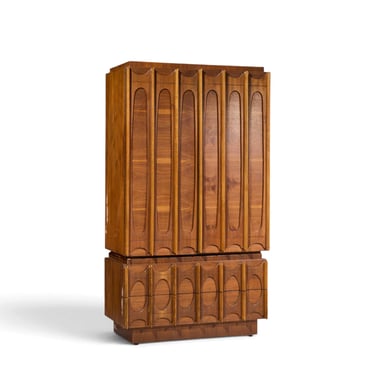 Tobago Brutalist Mid Century Walnut Armoire Dresser - mcm 