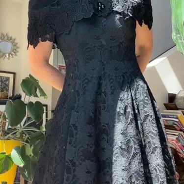 VTG 80s Black Lace Off the Shoulder Dress 