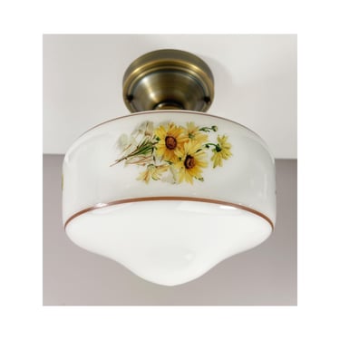 Mid Century Floral Ceiling Shade with Antique Brass Fixture - 10