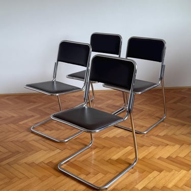 1 of 30 dark brown Bauhaus-style dining chairs / Mid-Century Modern style chrome cantilever chairs / chairs inspired by Mart Stam / 1980s 