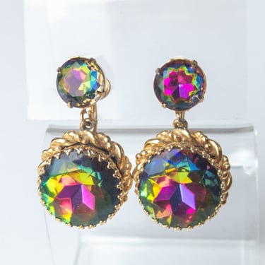 Vintage Schiaparelli Dangle Earrings / 1950s Signed Sparkling Watermelon Drop Earrings 