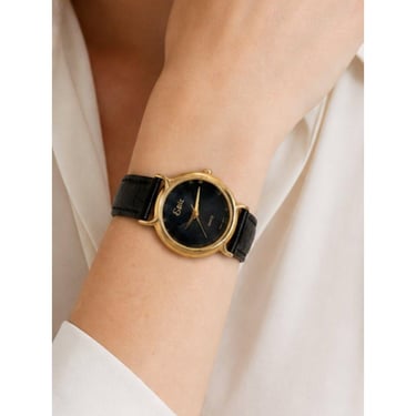 Womens Epic Diamond Glass Watch Gold Black Leather Wristband Watches 