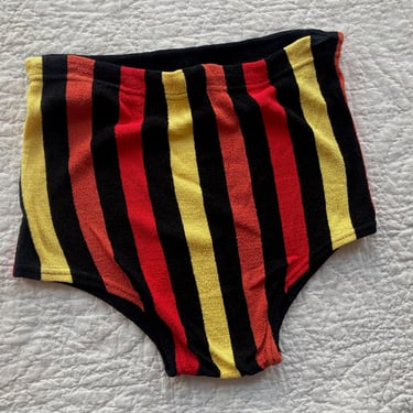 50s Men's Swimsuit by Campus Rayon Knit Color Block Striped Stripes Drawstring Waist Bathing Suit Shorts Trunks 1950s 