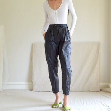 black leather moto peg pants with snap ankle / 28w 