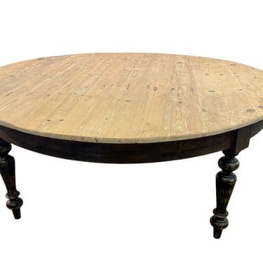 Large Rustic Round Pine Dining Table with Ebonized Turned Legs