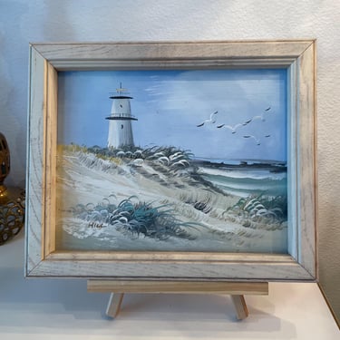 Vintage Summer Beach Oil Painting | Seascape Oil on Board Artist Signed Hill | Small Ocean Oil Painting 