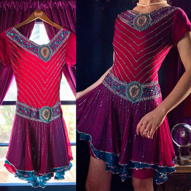 Vintage Indian Beaded Kameez Dress / Glam Showgirl Vibes / Heavily Embellished / Unique / Bollywood / Women's Size Small 