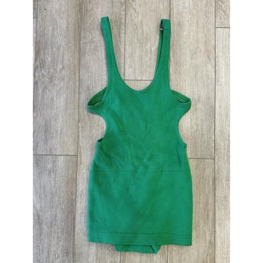 Antique 1930s Allenknit 100% Wool Knit Green One Piece Swim Suit Bathing Suit 