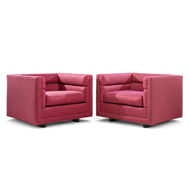Roger Sprunger for Dunbar Mid Century Channel Cube Lounge Chairs - Pair - mcm 
