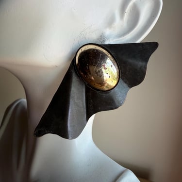 Vintage bold clip on earrings with patina 
