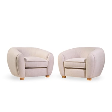 Jean Royère Style Mid Century Polar Bear Lounge Chairs - Pair - mcm 
