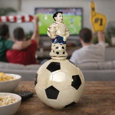Vintage Ukrainian Porcelain Soccer Ball Decanter, 1980s Barware 