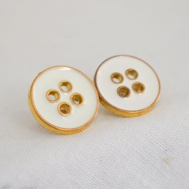 Vintage White Button Earrings 