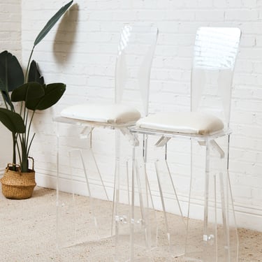 1970s Pair MCM Lucite Bar Chairs / Stools by Hill Manufacturing Co.