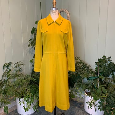 Vintage 1970s Mustard Yellow Wool Knit Dress Kimberly 100% Pure Wool 