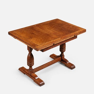 English Jacobean Revival Oak Draw-Leaf Dining Table, c.1930's 