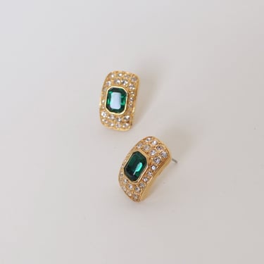 Vintage Rhinestone Emerald Gem Earrings