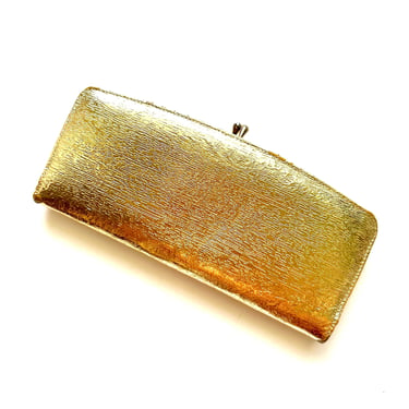 Vintage 60s Metallic Gold Handbag Wallet 1960s Vegan Pebbled Leather Clutch 