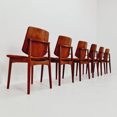 Midcentury teak dining chairs by Arne Hovmand Olsen 1960s, set of 6 