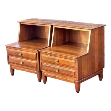 Willet Mid Century Modern Trans East Stepped Nightstands - A Pair 