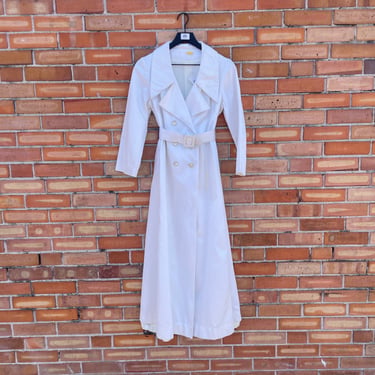 vintage 60s/70s satin long trench coat / xs extra small 