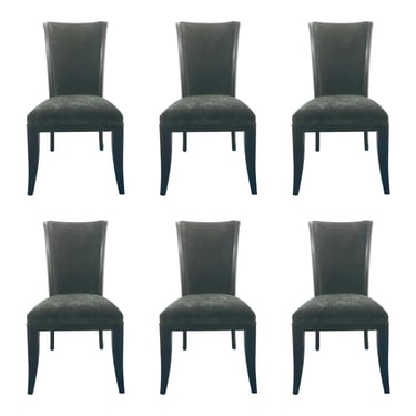 Modern Black Velvet and Silver Croc Dining Chairs Set of 6
