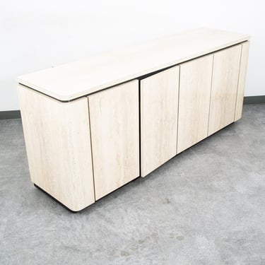 Mid Century Modern Credenza Sideboard Custom Stone Faux Marble 1980s 70s Drawers