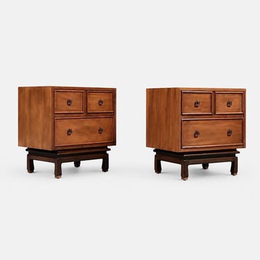 Pair of American of Martinsville Chinoiserie Walnut Night Stands, c.1960’s 