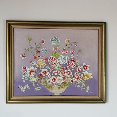 Vintage W. Sterner  Still Life- Floral on vase  Oil on Canvas Painting – Framed 
