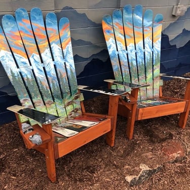 Set of 2 Hand-Painted Mountain Ski Adirondack Chairs 