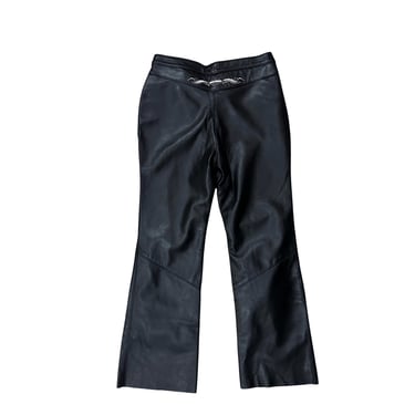 Y2K Harley Davidson Black Leather Mid Rise Flares with Embroidered Tribal Tramp Stamp / HD / Western/ Biker / Size 6 / leather pants / Goth 