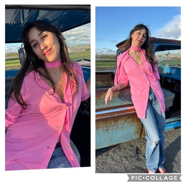 70s Slinky Bubble Gum Pink Tunic blouse Top kimono Jacket S M 