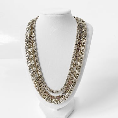 1970s Snail Pattern Silver Three Strand Necklace