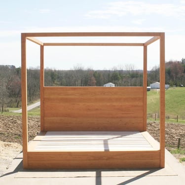 CbFwV1 Low Solid Hardwood Platform Beds, large rail Canopy& Head Board; Options with CbFwV1s, CbFwV3, and CbFwV2 unusual HB - natural color 