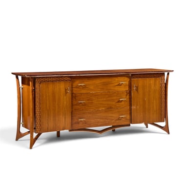 Vladimir Kagan Style Mid Century Sculptural Walnut Lowboy Dresser - mcm 