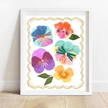 Pansy Garden 8 X 10 Art Print/ Bold & Colorful Floral Collage Wall Decor/ Botanical Illustration/ Whimsical Flowers Art Print 