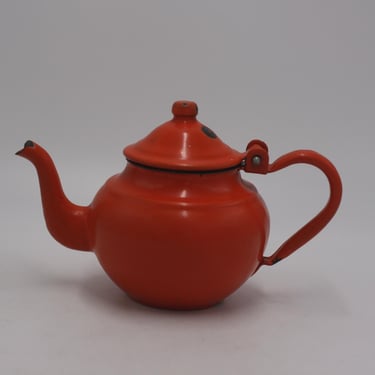 vintage Orange Enamel Teapot 12 Ounce 