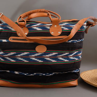 Vintage 1980s Woven Southwestern Weekender Bag - Large Duffel Travel Tote 