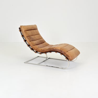 Mid Century Lounge chair Cognac leather by , Ludwig Mies van der Rohe Bauhaus Italy    1980s 