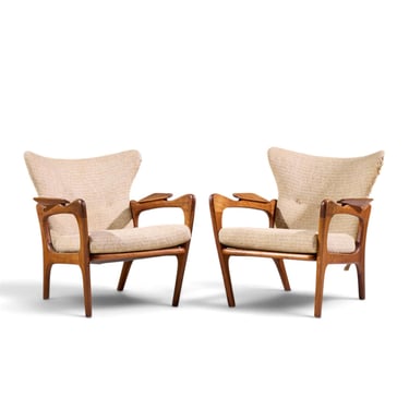 Adrian Pearsall for Craft Associates 2291-C Mid Century Walnut Lounge Chairs - Pair - mcm 